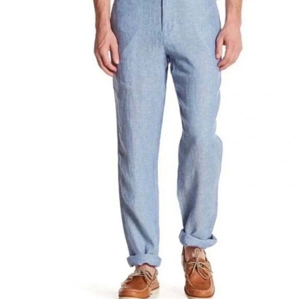 TailorBryd collection Linen Men blue pebbled Beach flat front golf pants 34/32